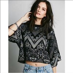 FREE PEOPLE Womens Pullover Crew Neck Superstar Knit Wool Crop Sweater Top XS